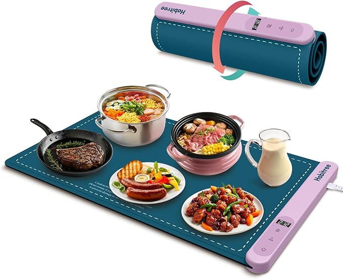 Warming Silicone Mat for Food - Day Gifts Kitchen Gadget, Graphene Rapid Heating, Warming Tray with 6-Level Temp Control, Rollable, Easy Clean - Ideal for Parties, Gatherings (Peacock blue)