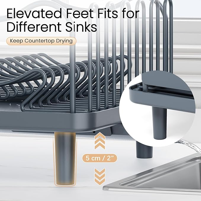 Dish Drying Rack Large Capacity - Stainless Steel Dish Rack for Kitchen Counter with Drain Board, Rustproof Dish Drainer with Auto Drain Spout, Utensil Holder & Glass Holder, Dinnerware Organizer
