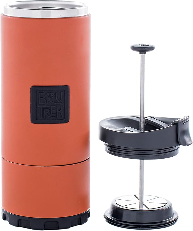 BruTrek® by Planetary Design OVRLNDR Travel Coffee French Press, 24 fl.oz Drinkable Capacity, Vacuum Insulated, Easy To Clean Removable Bottom, No Spill Lid, On The Go Coffee Brewing (Red Rock)