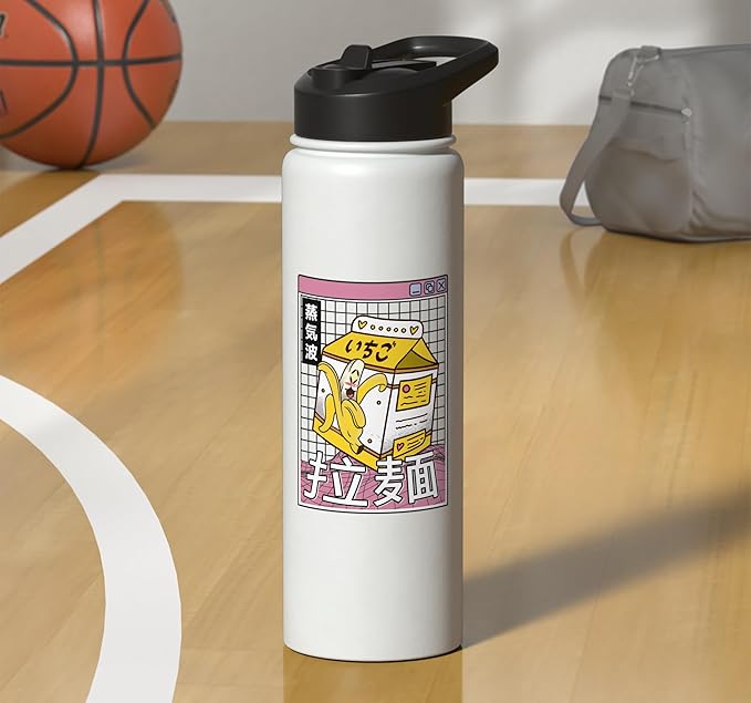 Banana Milk Carton Kawaii Grid Vaporwave Aesthetic Anime Stainless Steel Insulated Water Bottle