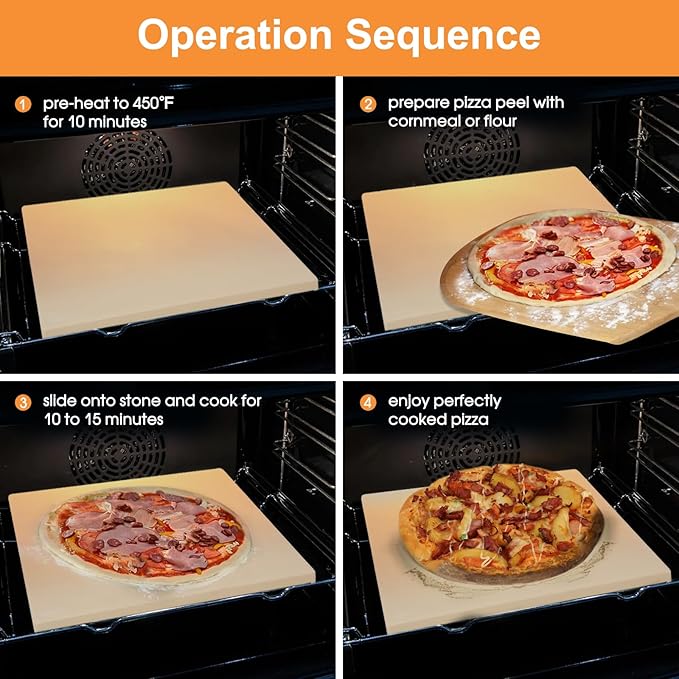 Salomayes 12x12 Inch Cordierite Pizza Stone for RV Oven and Grill, Square Baking Stone, Perfect for Pizza, Bread, Pie, BBQ, Durable and Safe, with Plastic Scraper