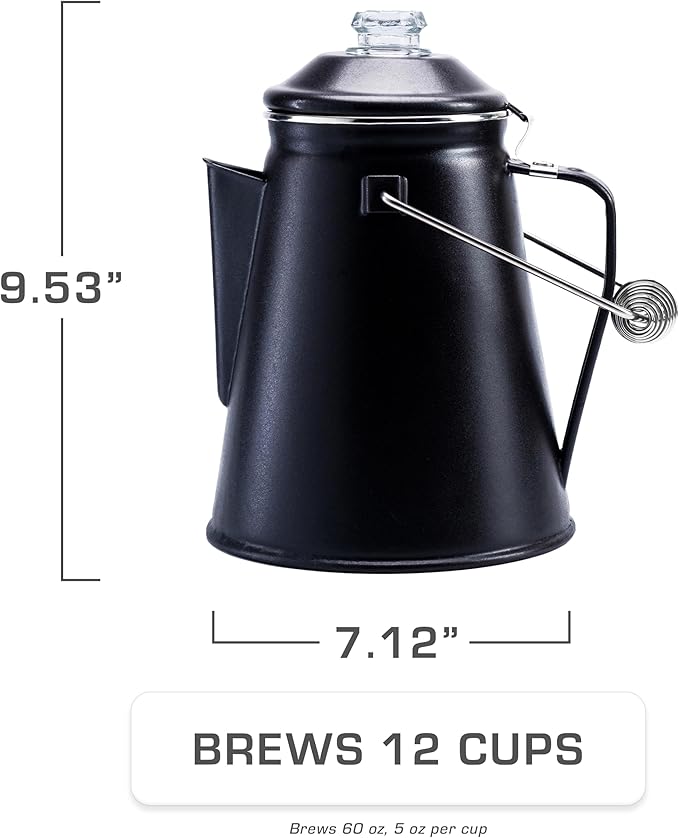 COLETTI Classic Percolator Coffee Pot — The Most Nostalgic Camping Coffee Pot, Now Modernized [Matte Gray Enamel, 12 Cup]