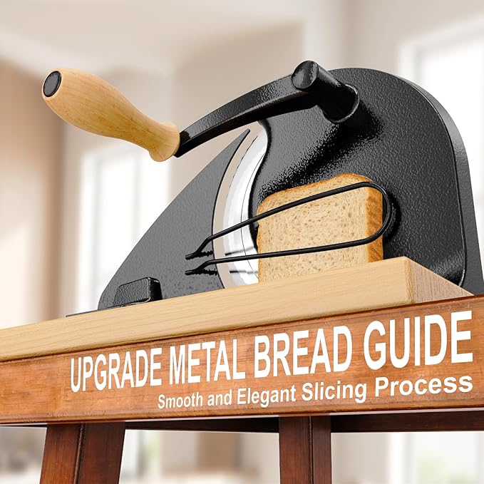 Upgrade Manual Bread Slicer for Homemade Sourdough Bread, Adjustable Thickness with Stainless Steel Serrated Blade, Even Slicing Guide, Non-Slip Suction Cups – Ideal for Home Kitchens and Bakeries