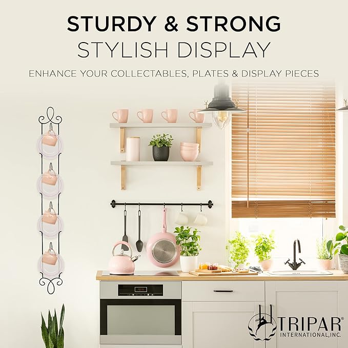 Tripar Augusta 4-Tier Vertical Black Cup and Saucer Plate Rack for Collectible Plates, Plaques, Dishes, & China
