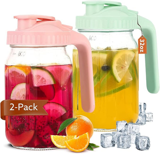 Mihlapi Breast Milk Pitcher, 32 OZ Mason Jar Pitcher with Lid Double Leak Proof,1 Quart Breastmilk Storage Containers for Fridge, Glass Jug for Sun Tea, Juice, Cold Brew Coffee