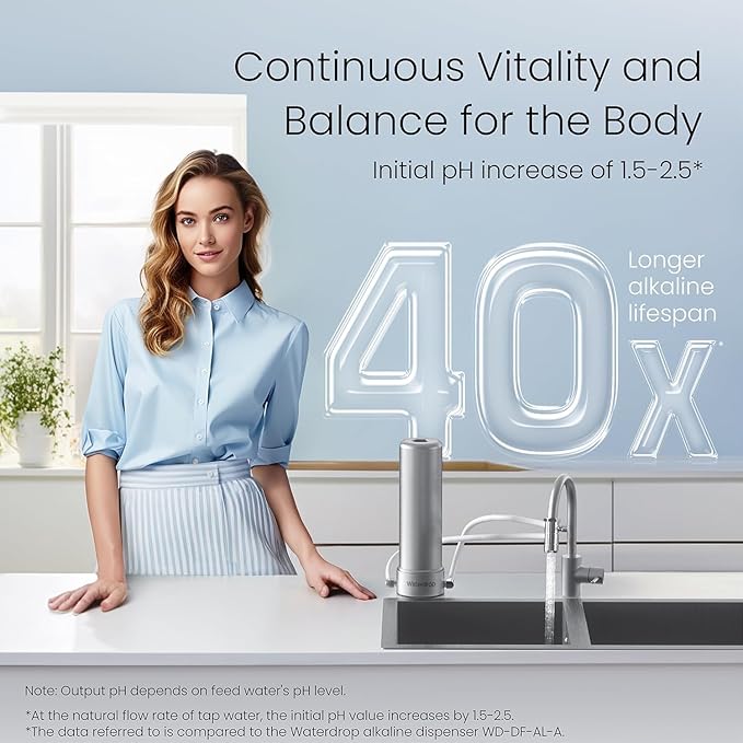 Waterdrop CTF-04 Alkaline Water Filter for Sink Faucet, NSF/ANSI 42 Certified Countertop Water Filter System, 5-Stage Stainless Steel Faucet, Reduces 99% Chlorine, 8000 Gallons, 1 Filter