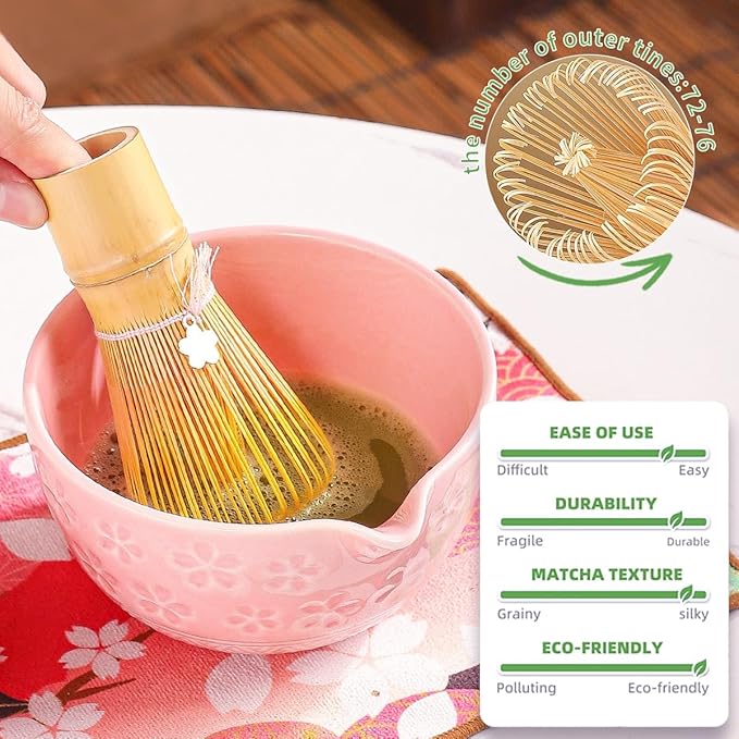 Matcha Whisk Set，Includes Matcha Bowl, Matcha Whisk and Holder, Bamboo Scoop, Scoop Rest, Sifter and Tea Towel, Ceremony Matcha Tea Making Tools