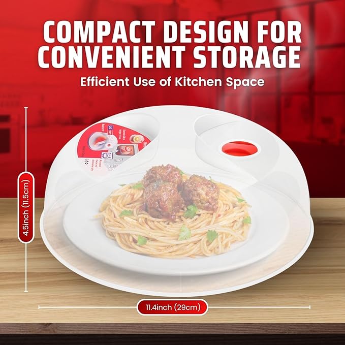 Flexzion 11.5 Inch Microwave Splatter Cover - BPA-Free Anti-Splatter Microwave Cover with Adjustable Steam Vent, Dishwasher Safe, Transparent Plastic Food Covers for Microwave Cooking