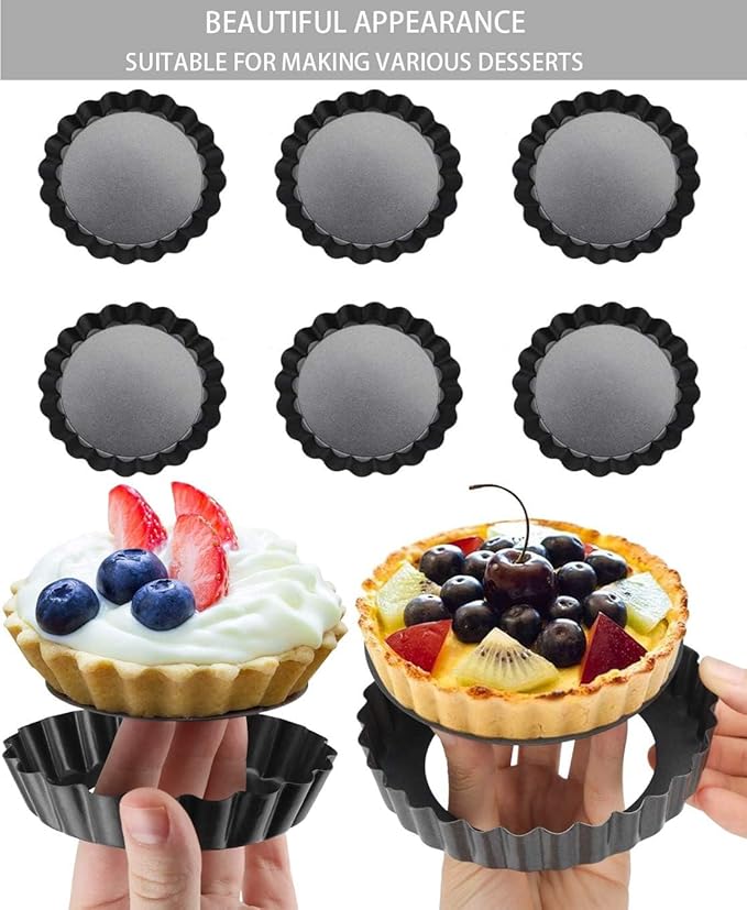 Tart Pans 4 Inch with Removable Bottom Fluted Pie Tart Pans, Round Non-Stick Pan Quiche Pan, for Baking Pizza Mousse Cakes, Christmas Dessert