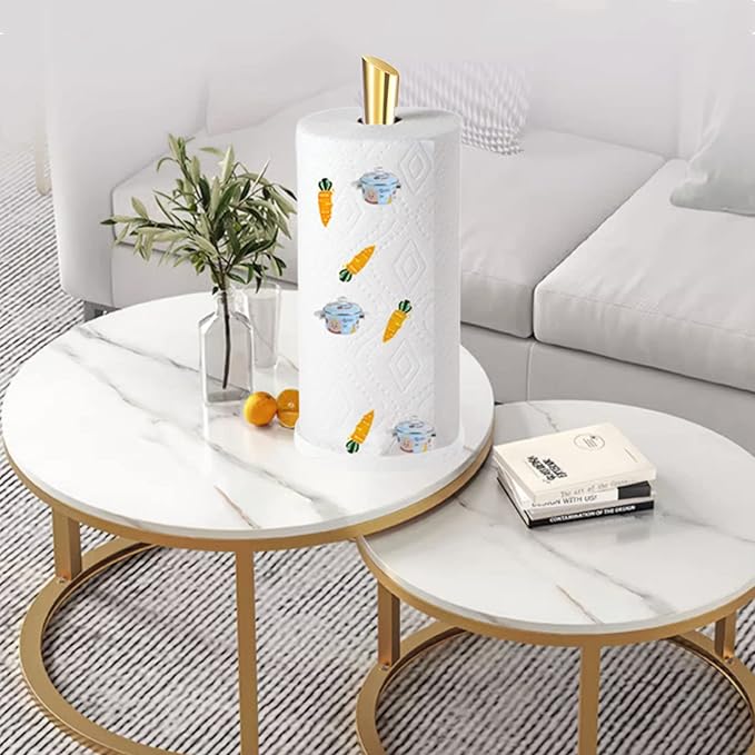 Gold Paper Towel Holder Countertop, Marble Paper Towel Holder Used for Kitchen&Bathroom, Paper Towel Holder Made of Stainless Steel for Easy One-Handed Operation Gold