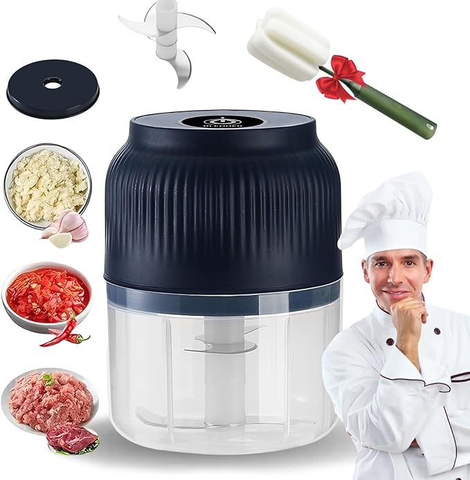2026 Upgraded Electric Garlic Chopper, Mini Portable Veggie Cutter, USB Rechargeable, 350ML Portable Cordless Mini Food Processor for Nuts Chili Onion Minced Meat and Spices (Blue*1)