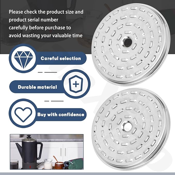 2 Pcs 44199 Stainless Steel Percolator Basket Lid Cover Fits for Pr-esto 12-Cup 0281103 0281105 0281104 Coffee Percolator
