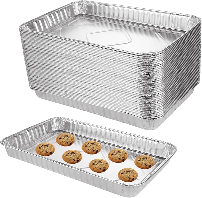 CYEAH 50 Pcs Cookie Sheets for Baking, 12.6 x 8 in Aluminum Foil Pans Durable Nonstick Aluminum Foil Trays, Disposable Aluminumm Foil Grill Topper Pan for BBQ, Outdoor Cooking and Camping