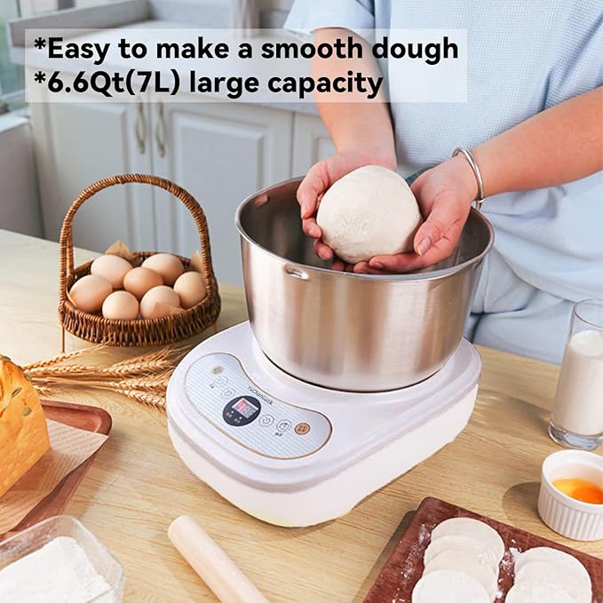 Dough Mixer 7L Large Capacity Electric Dough Maker with Ferment Function for Baking Bread Dough&Pizza Dough - Dough whisk 304 Stainless Steel Blender Add water/seasoning with Top Small Window