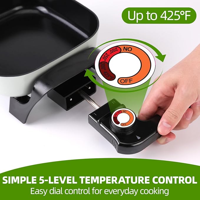 8" Electric Skillet with PFAS-Free Non-Stick Ceramic Coating, Removable Electric Frying Pan with Adjustable Temperature, Reversible Design, Tempered Glass Lid, Green