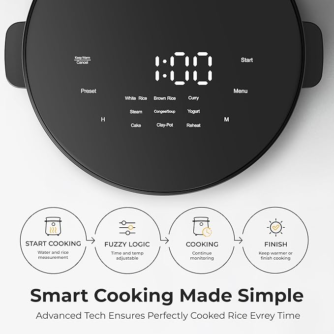 Compact Mini Rice Cooker Small Kitchen 3-Cup (Uncooked) / 6-Cup (Cooked), Non Stick Ceramic Inner Pot Rice Maker, 24H Timer Delay, Auto Keep Warm, 9 Functions Multicooker For Brown Rice, Steam, Soup