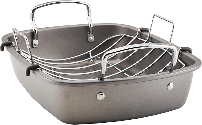 Circulon Nonstick Roasting Pan/Roaster with Rack - 17 Inch x 13 Inch,Gray,(Pack of 3)