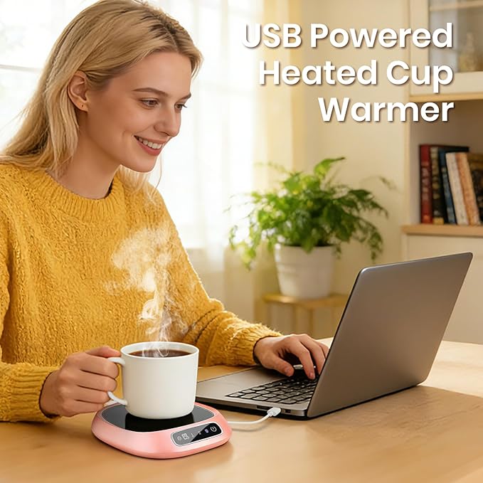 Coffee Mug Warmer, USB Cup Warmer for Desk with 3-Temp Touch Control, 10W Fast Heating Pad for Coffee Tea Milk, 8H Auto-Off, Fits Mugs & Milk Cartons (Pink)