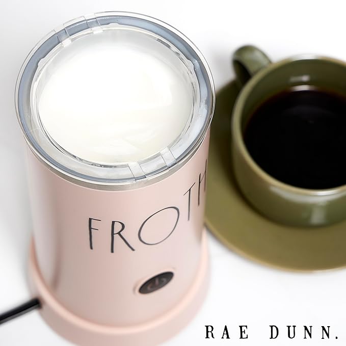 Rae Dunn Electric Milk Frother Steamer -Stylish Automatic Milk Steamer and Frother, Milk Warmer, Hot and Cold Foam Maker for Coffee, Latte, Cappuccino, Macchiato - 550 Watt (Blush)