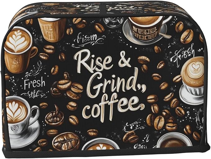 Coffee Theme Toaster Cover 2 Slice, Cute Country Bread Machine Cover, Washable Toaster Kitchen Small Appliance Cover Stain Resistant,with Top Handle