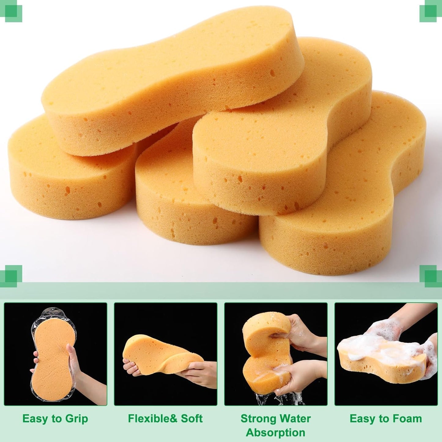 Vesici 24 Pack Car Wash Sponges Large Sponges Bulk Big All-Purpose Scrubber Thick Foam Car Cleaning Supplies for Washing Boat Kitchen Household with Single Vacuum Compressed Packing (Earthy Yellow)