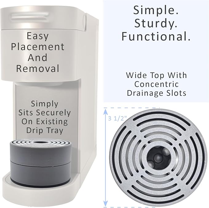 Elevate Anti-Splash Cup Riser Accessory for most Keurig K-cup, Cuisinart Single Serve, and other Coffee Makers, Adjustable for Cup Size and Drip Tray Type (Light Gray with Black Base)