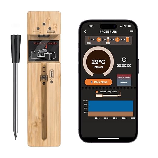 Wireless Smart Meat Thermometer: Bluetooth, Long Range, Measures Internal & Ambient Temp for BBQ, Grill, Kitchen, and Smoker. iOS & Android Compatible.