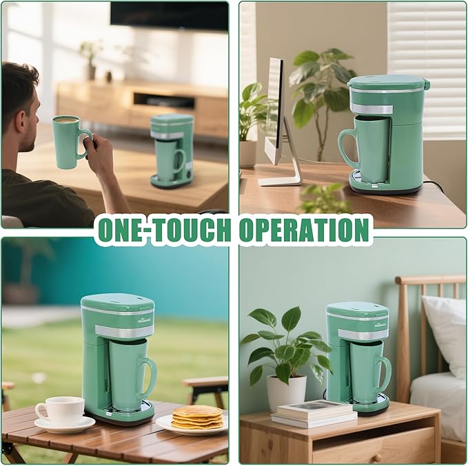 Coffee Machine, Single Serve Coffee Maker, One Cup Coffee Maker with Reusable Filter & One-touch Control Button, Portable Brewer for Camping, Travel & Home, Easy To Clean& Store,15oz/450ml