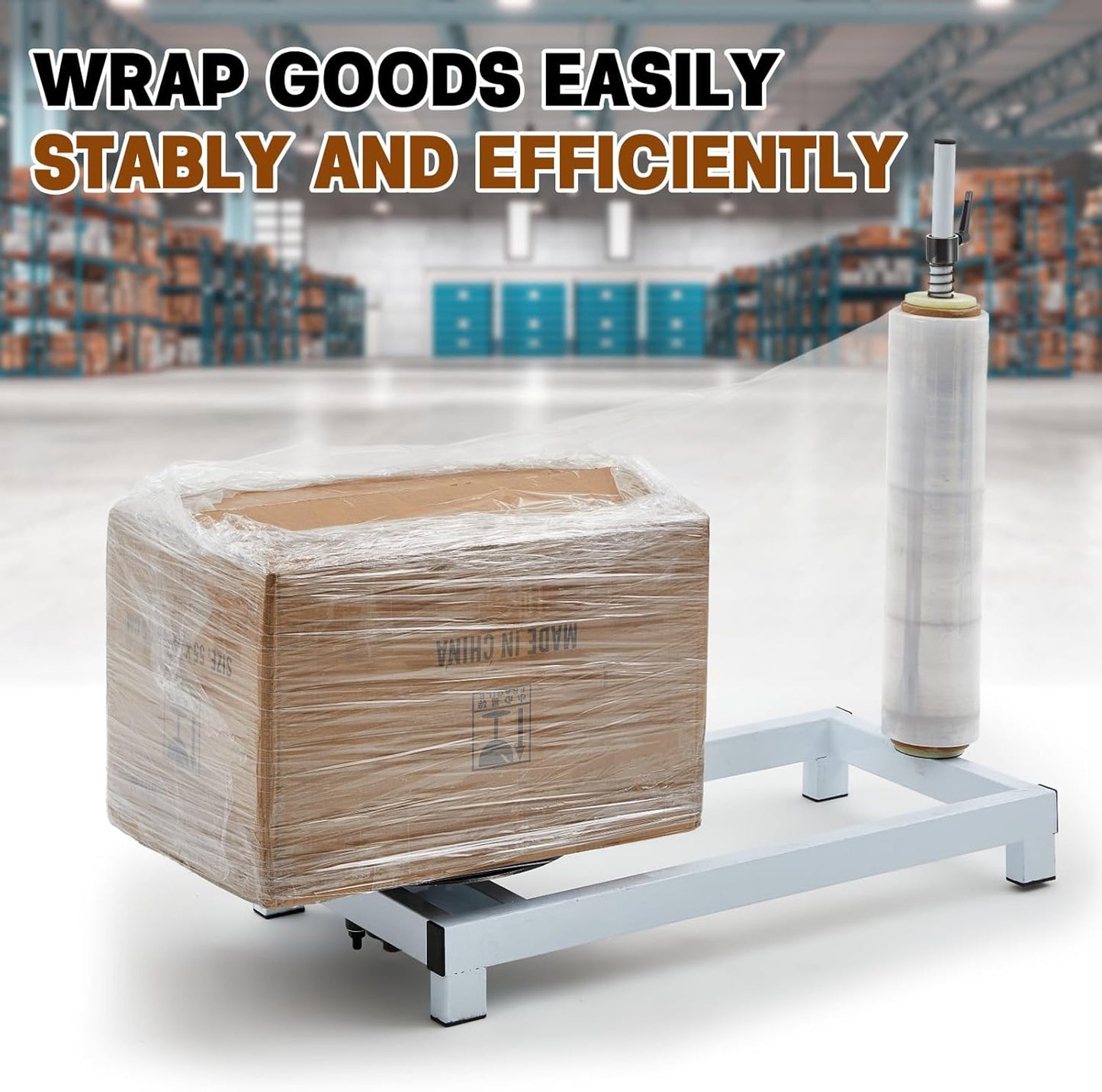 Manual Stretch Film Wrapping Machine Heavy Duty Stretch Wrap Machine Dispenser Table Pallet Box Shrink for 12-20in Film Warehouse Factory Express Station Logistics Center Supermarket