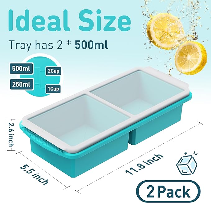 Silicone Freezer Tray with Lid Soup Freezer Container Molds with Steel Reinforced Rim Ice Cube Freezer Molds for Soup, Sauce, Leftovers, Homemade Meal Prep Containers Portion Control Food Storage