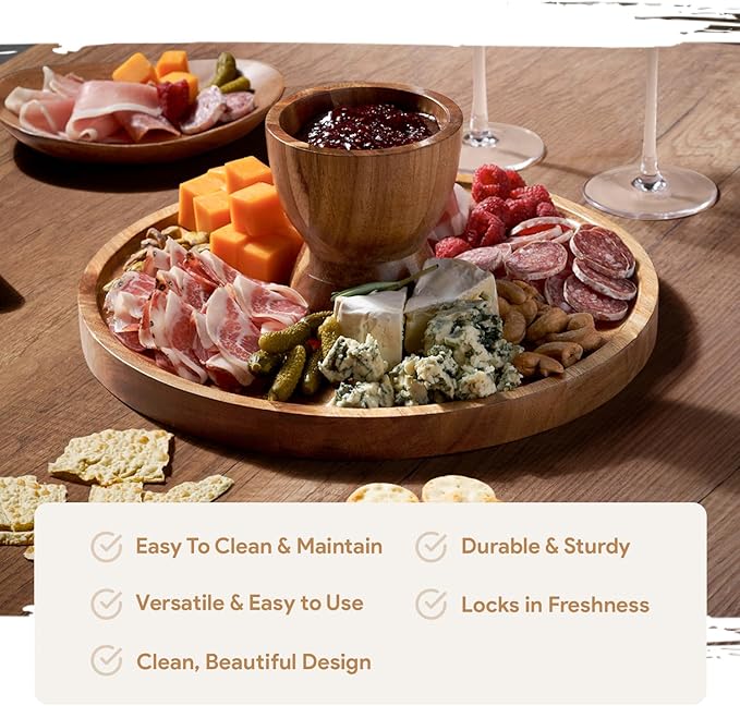HOMESPHERE Acacia Wood Cake Stand with Lid - Cake Stand with Dome,12in Round Cake Holder, 2-in-1 Dessert Table Display Set & Charcuterie Board for Cheese, Chips & Dips, Fruit Platter, Large Acrylic Cake Dome Cover