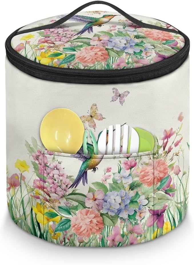 Hummingbirds Electric Pressure Cooker for Picnic Wildflowers Insulation Handbag Accessories Pockets Pressure Cooker Storage Bag Kitchen Decor