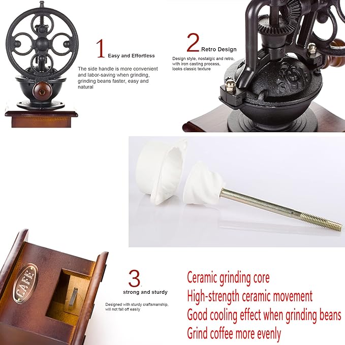Manual Vintage Style Hand Coffee Grinder, manual coffee grinder with handle,Roller Mill