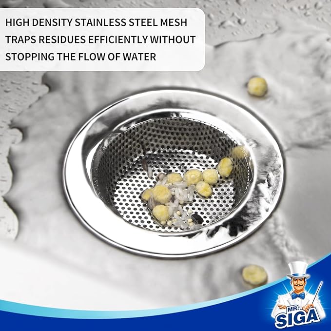 MR.SIGA Kitchen Sink Strainer, Stainless Steel Sink Drain Strainer, Dishwasher Safe, Outer Diameter 4.4 inch/11.2cm, Inner Diameter 3 inch/7.6cm, Pack of 3