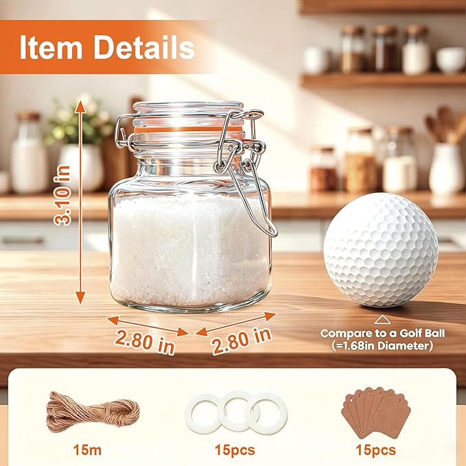 Flrolove 4oz Small Spice Jars with Lids, 15 Pack Airtight Glass Jars, Small Spice Containers Includes Labels & Rubber Gaskets for Kitchen, Jam, Herbs, Crafts, Wedding