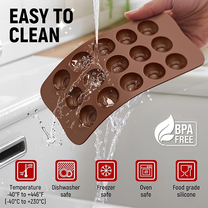 Chocolate Moulds Silicone - Set of 6 - Non-Stick & Food Grade Silicone Chocolate Mould for Jelly Candies, Truffles, Bath Melts & Candles - Free Recipes eBook - Gift-Ready for St.Valentine