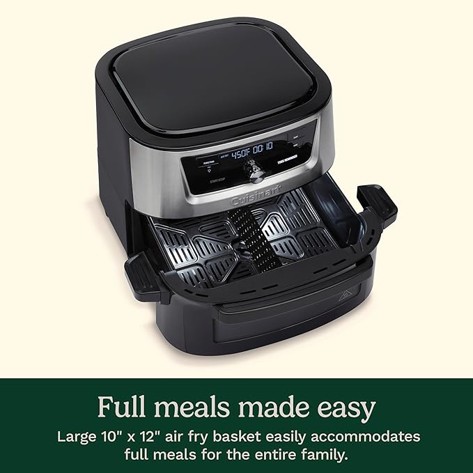 Cuisinart Air Fryer, 9-Quart Basket Stainless Steel Fryer Oven with 6 Presets to Roast, Bake, Broil, Air Fry, Dehydrate and Keep Warm, Dishwasher-Safe Parts, Quick & Easy Meals, AIRX-221, Black