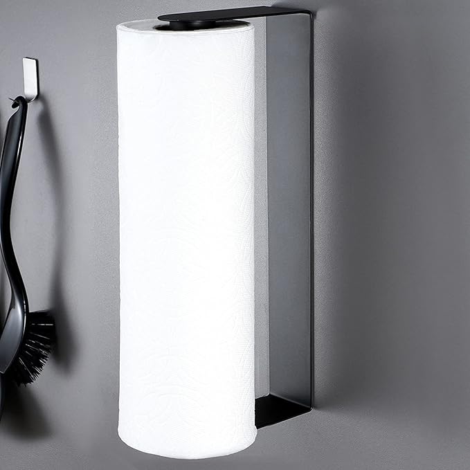 ZUNTO Black Paper Towel Holder Under Cabinet, Stainless Steel Kitchen Towel Holder Stick on Wall Vertical or Horizontal, Frees up Counter Space