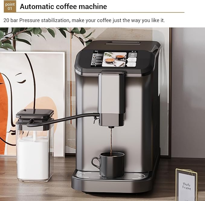 All-In-One Espresso Machine and 20 Bar Espresso With Machine Self-Cleaning and Milk Frother, One-Touch LCD BaristaGrade Coffee Maker Machines for Home