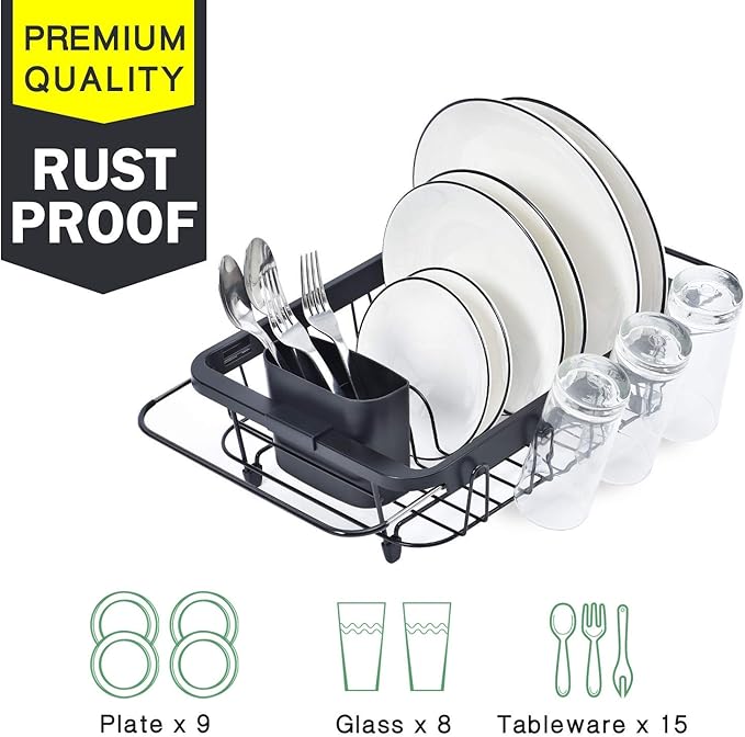 TOOLF Expandable Dish Drying Rack Over The Sink Adjustable Dish Rack in Sink Or On Counter Dish Drainer with Utensil Holder Rustproof for Kitchen