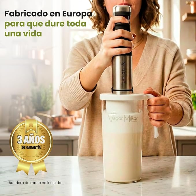 Vegan Milker MLSI - Plant Milk Maker for Homemade Nutmilk, Almond & More - Interchangeable Discs for Custom Emulsion & Creaminess, 1 Liter in 1 Minute - Recipe eBook