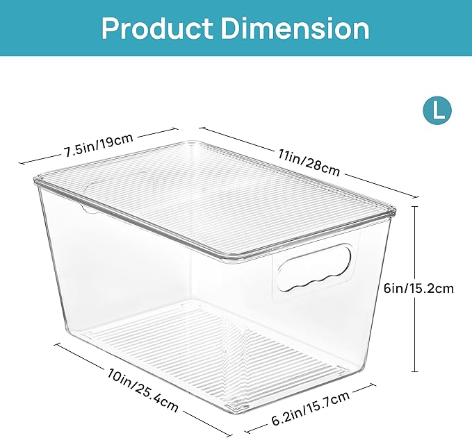 Vtopmart 12 Pack Clear Stackable Storage Bins with Lids, Large Plastic Containers with Handle for Pantry Organizer and Storage,Perfect for Bathroom,Cabinet,Kitchen,Fridge,Closet Organization