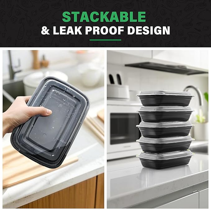 Meal Prep Container, 50 Pack 32 oz Food Storage Containers with Lids, Disposable Bento Box Reusable Plastic Lunch Box, BPA Free Take-Out Box Microwave Dishwasher Freezer Safe