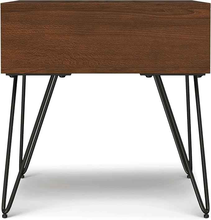 SIMPLIHOME Hunter Industrial 22 inch Wide Metal End Table in Walnut Veneer for The Living Room and Bedroom