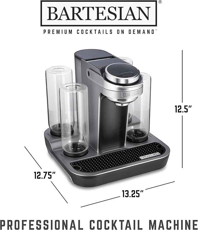 Bartesian Professional Cocktail Machine and Margarita Maker - High Capacity Bar Cocktail Mixer with 5 Premium Glass Bottles for Parties and Entertaining - Push-Button Technology and Easy Clean Design