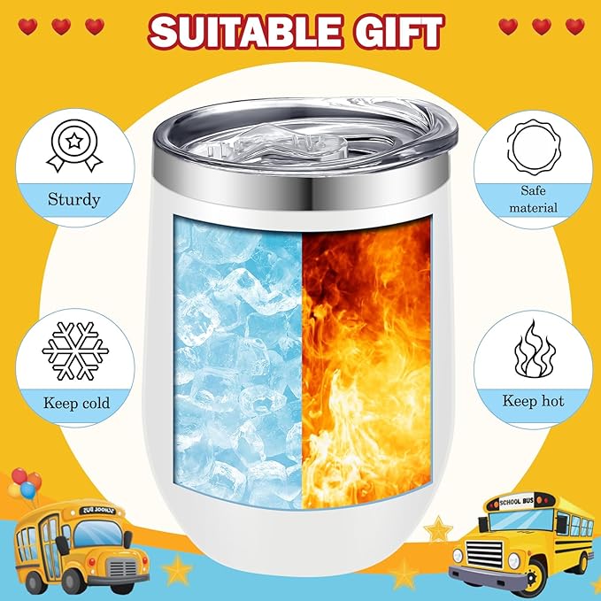 Layhit 6 Pcs School Bus Driver Appreciation Gift Cups Bulk Graduation Gifts for Bus Driver Tumblers 12 oz Stainless Steel with Lids and Straw Back to School Drivers Appreciation Gifts