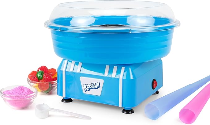 Kool-Aid Cotton Candy Machine - Fun Cotton Candy Machine for Kids with 2 Reusable Cones, 1 Sugar Scoop, and 1 Extractor Head – Blue