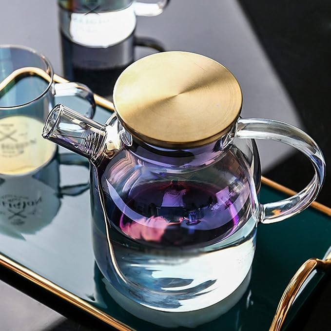 Pitcher Glass Pitcher with Spiral Filter High Temperature Resistant Kettle with Lid Large Capacity Teapot with Anti-Scald Handle Hot/Cold Water Carafe (Size : M)