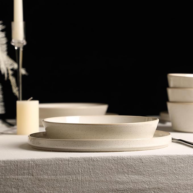 Stone Lain Claire 8-Piece Pasta Bowl Set Stoneware, Bowls, Dishwasher and Microwave Safe, Dish Set for 8, White