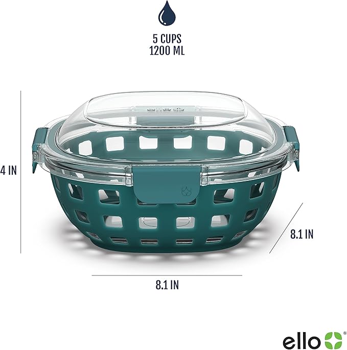 Ello Duraglass Meal Prep Container- Glass Food Storage Container with Silicone Sleeve and Airtight BPA-Free Plastic Lid, Dishwasher, Microwave, and Freezer Safe